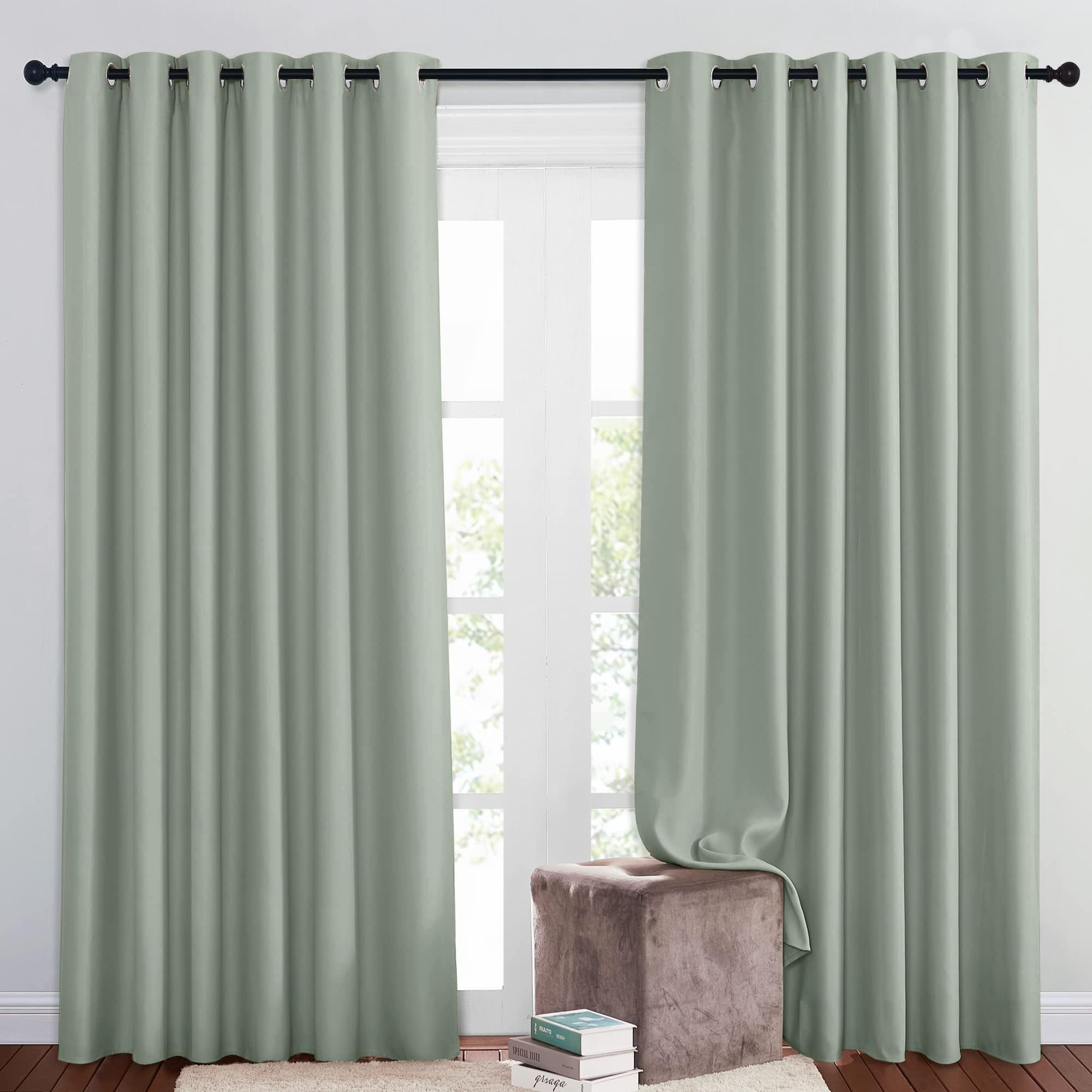 PONY DANCE Blackout Curtains for Hotel - Sage Green Bedroom Thermal Insulated Curtains with Rings for Living Room and Bedroom, Extra Wide Modern Drapes 2 Panels, 80 x 84 Inch — image 1
