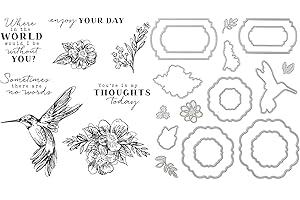 Birds & Floral Dies and Stamp Sets for Card Making DIY Scrapbooking, Enjoy Your Day, You're in My Thoughts Today Words Clear 