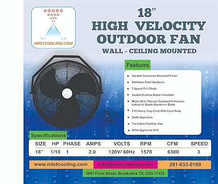 Amazon Com Mistcooling Misting Fan Systems Outdoor Fan 18 Inch