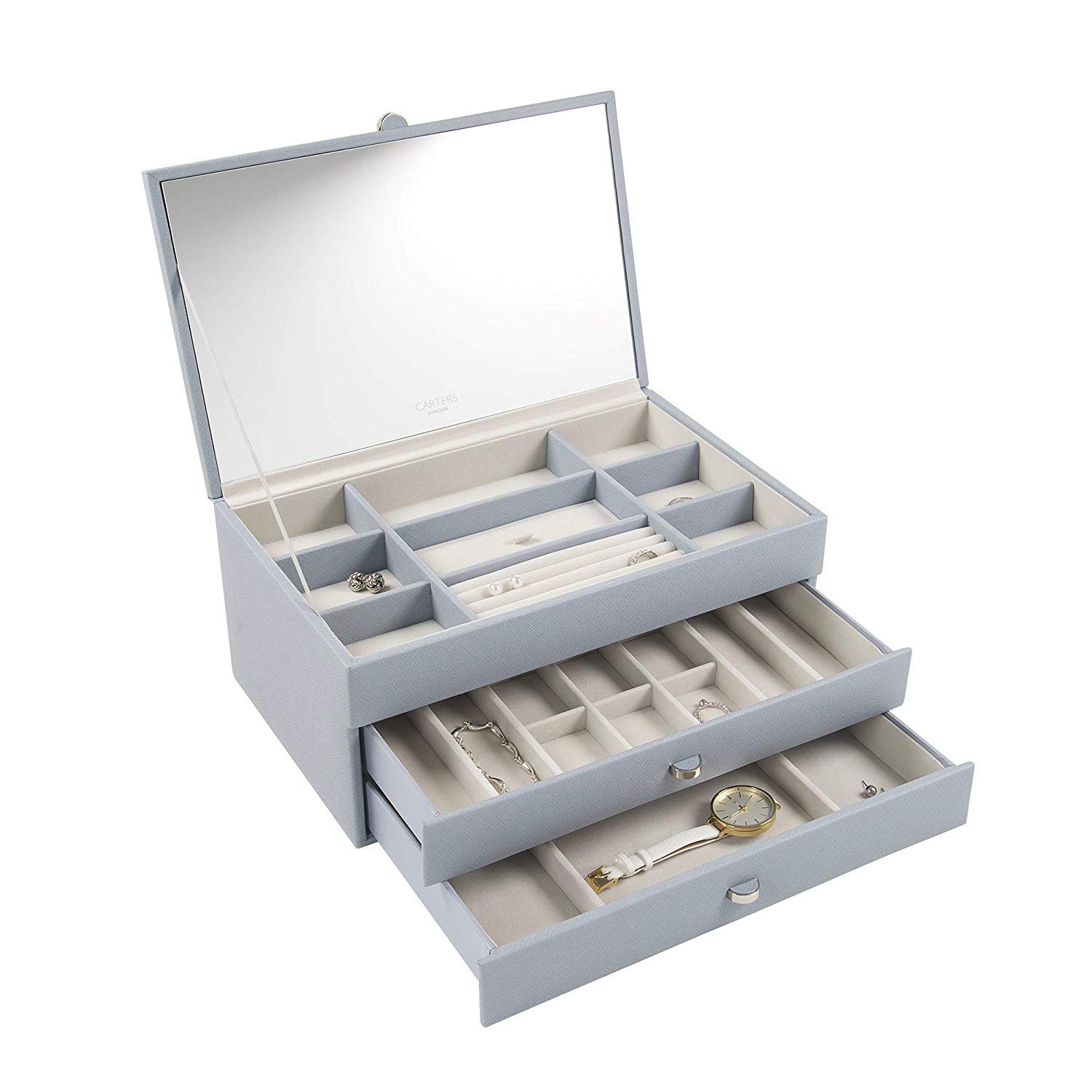 Carters of London Large Contemporary Dusky Blue Jewellery Box