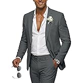 Hihawk Men 2 Piece Regular Fit Linen Suit, Casual Blazer Pants Set, Lightweight Jacket Trouser for Wedding Prom
