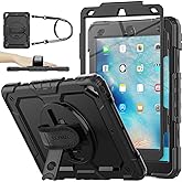 SEYMAC stock Case for iPad Air 3 2019 / Pro 10.5'' 2017, Black | Full-Body Drop Protect &amp; Heavy Duty Protect Case, 3-Layer, Screen Protector, Pen Holder, 360&deg; Rotating Hand Strap &amp; Kickstand
