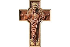 BGCOPPER Wooden Crucifix Wall Cross Catholic Handmade Orthodox Jesus Cross for Wall Decor Easter Christmas Gift