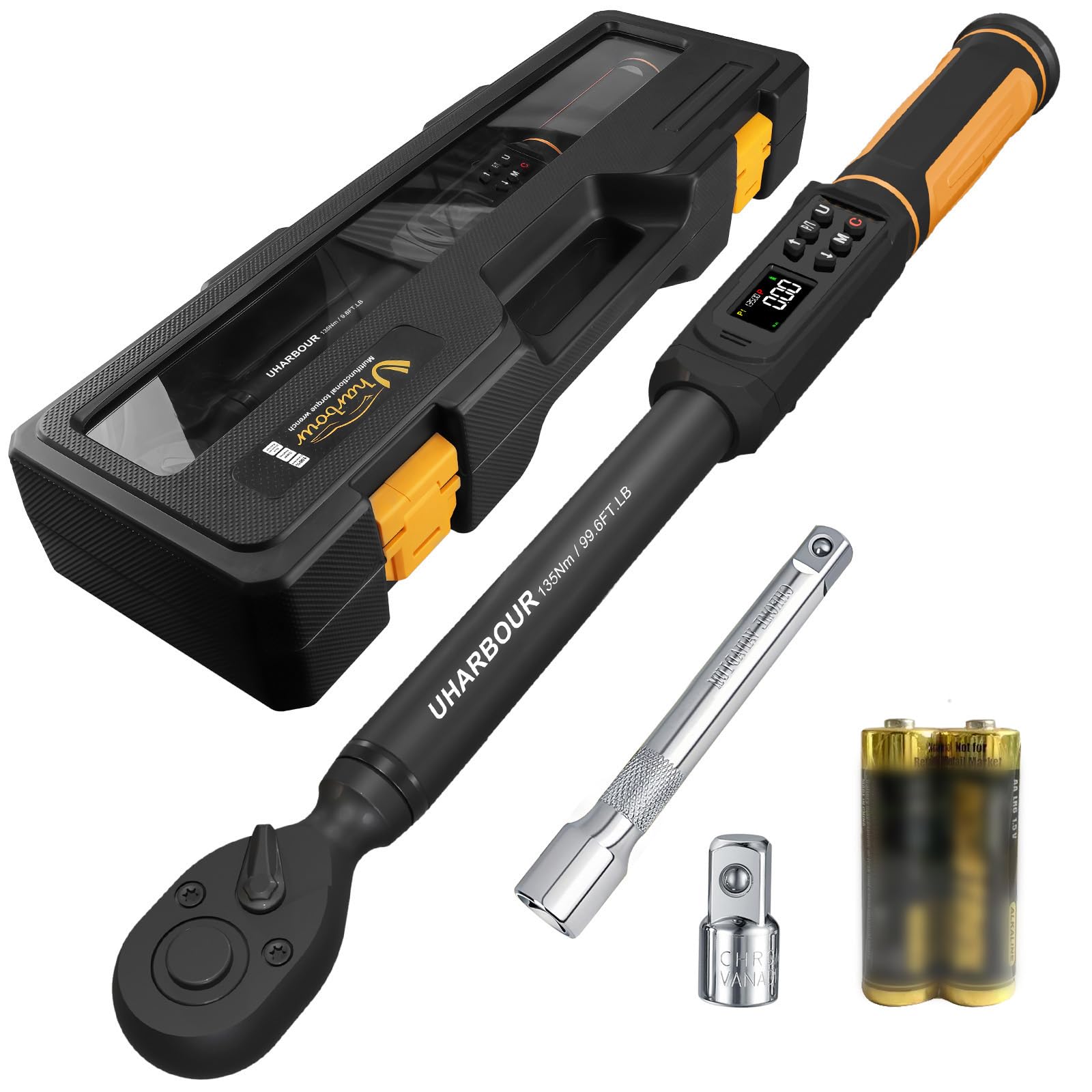 Photo 1 of Uharbour Digital Torque Wrench 3/8 Drive, 1.5-99.5 ft-lbs./6.8-135Nm Range, Electric Torque Wrench with Dual Direction Ratchet, ±1% Accuracy with Vibration, Buzzer and LED Alert