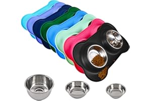 Juqiboom Dog Bowls 2 Stainless Steel Bowl for Pet Water and Food Feeder with Non Spill Skid Resistant Silicone Mat for Pets Puppy Small Medium Cats Dogs