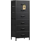 WLIVE Black Tall Dresser for Bedroom, 6 Drawer Dressers & Chests of Drawers, Fabric Dresser for Closet, Living Room, Night Stand with Metal Frame, Storage Tower with Fabric Bins, Wood Top