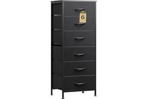 WLIVE Black Tall Dresser for Bedroom, 6 Drawer Dressers & Chests of Drawers, Fabric Dresser for Closet, Living Room, Night Stand with Metal Frame, Storage Tower with Fabric Bins, Wood Top