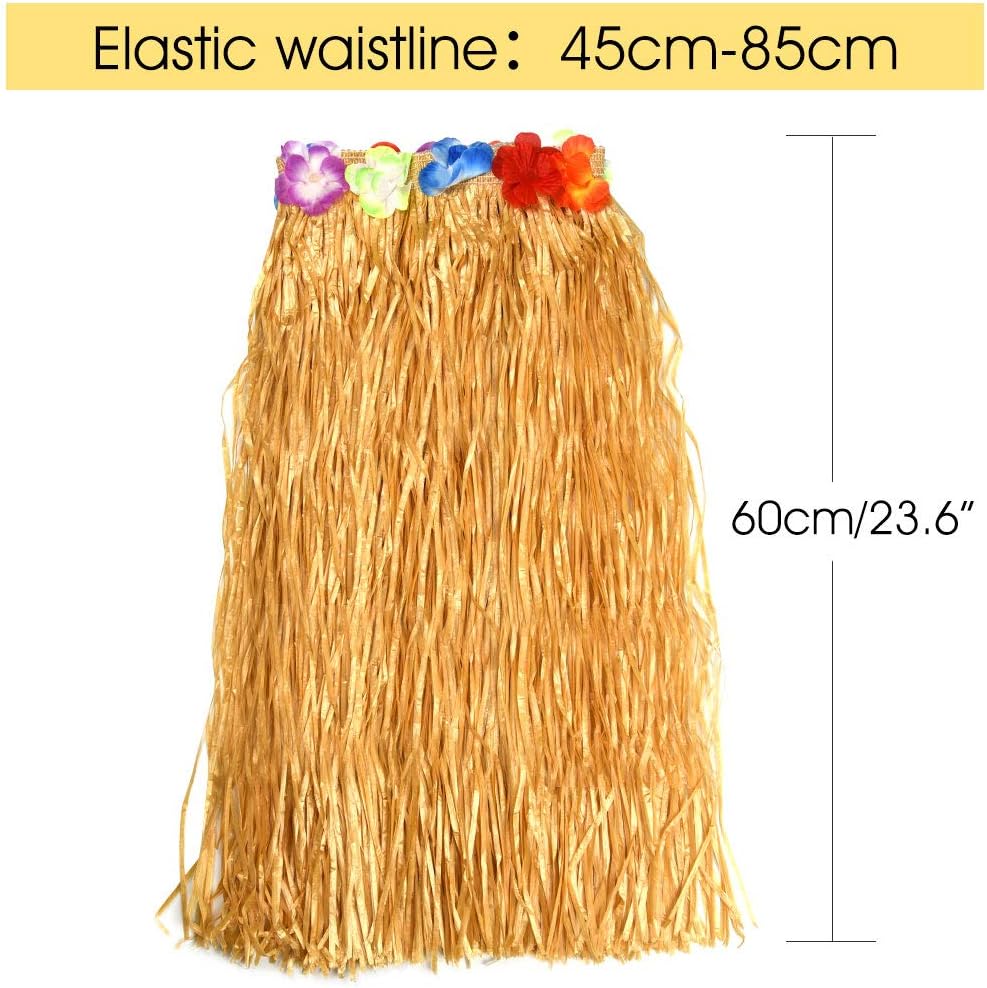 FEPITO Hawaiian Grass Hula Skirts Sets Include Flower Leis Necklace Headband Bracelets Luau Skirts for Hawaii Costume Tropical Luau Birthday Party Supplies (1 Set) - Image 4
