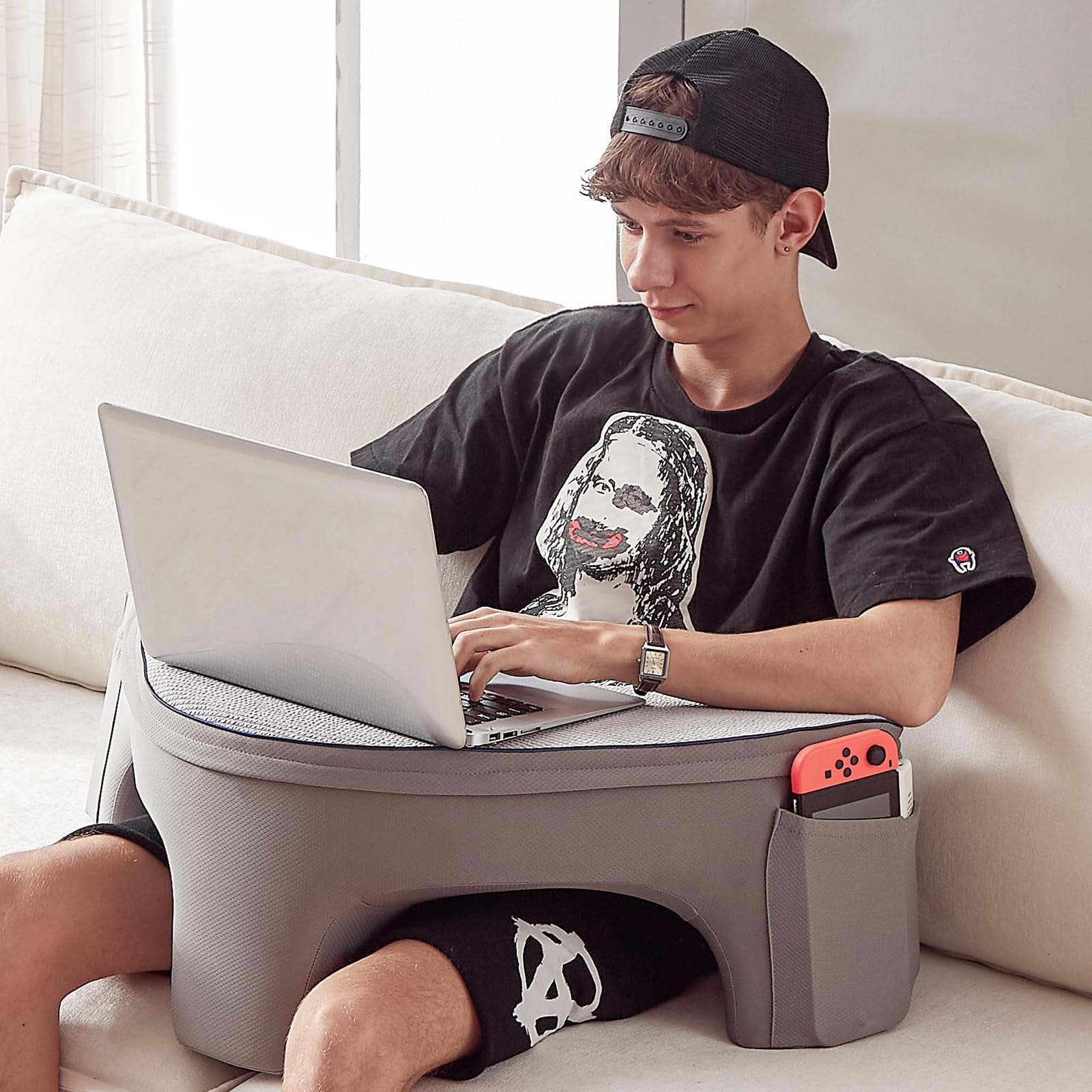 Photo 1 of comehealthy Lap Laptop Desk, Reading Pillow for Couch, Heart Shaped Gaming Pillow for Lap, Lap Desk Pillow for Couch, Memory Foam Lap Cushy Desk for Gaming, Working, Crocheting(Grey), Medium