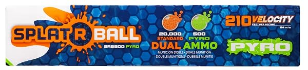 SPLATRBALL SRB800 PYRO GLOW-IN-THE-DARK WATER GEL BALL BLASTER KIT – FULL AUTO, 210 FPS, 800-ROUND MAGAZINE, 20,500 TOTAL ROUNDS – ORANGE/WHITE