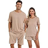 EISHOPEER Matching Pajamas for Couples Ribbed Knit Pajama Short Sleeve Soft Sleepwear 2 Piece Loungewear S-XXL