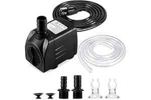 CWKJTOP CWKJ Fountain Pump, 400GPH(25W 1500L/H) Submersible Water Durable Outdoor Pump with 6.5ft Tubing (ID x 1/2-Inch), 3 Nozzles for Aquarium, Pond, Fish Tank, Hydroponics