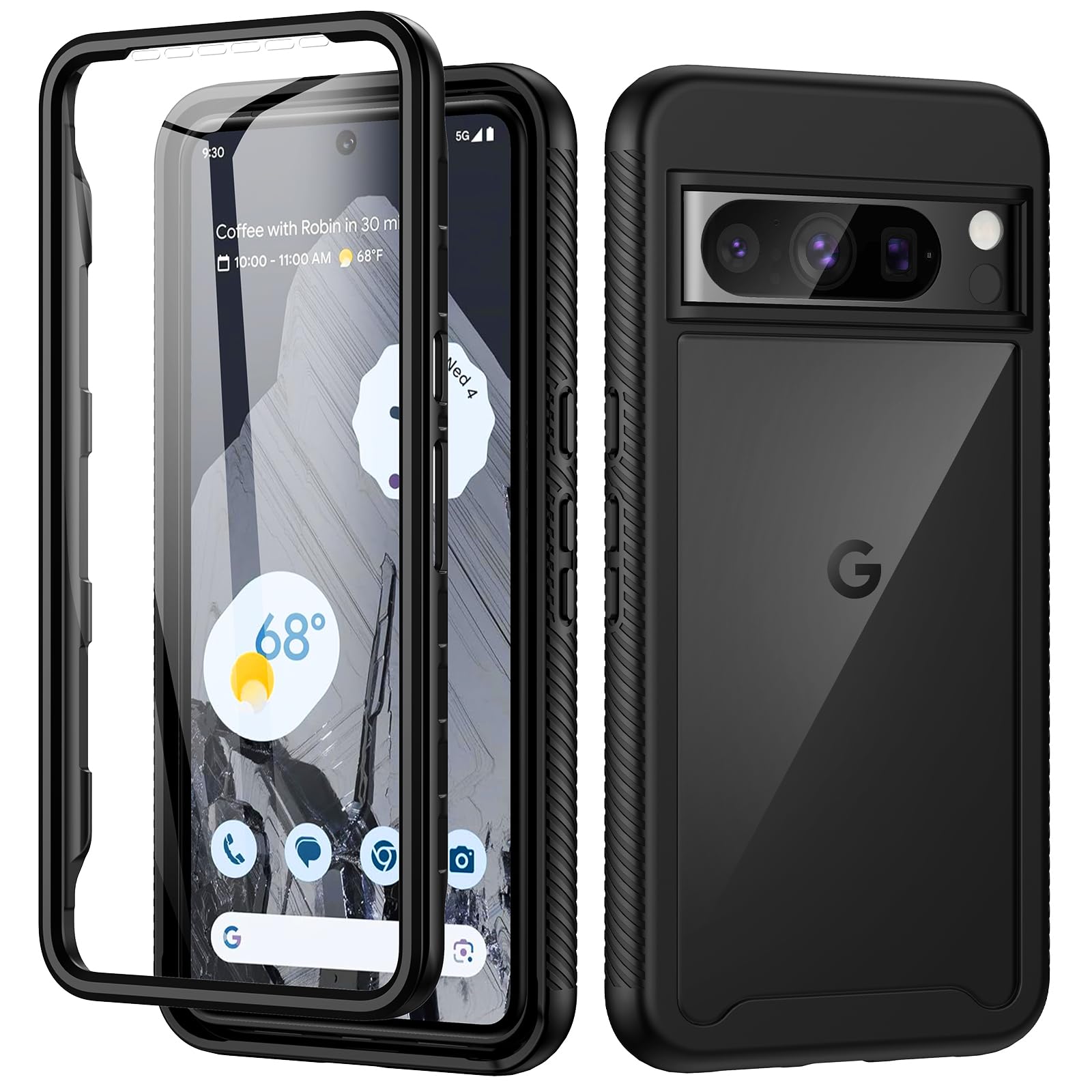 seacosmo for Google Pixel 8 Pro Case (2023), Full Body Shockproof Cover with Built-in Screen Protector Dual-Layer Protective Slim Fit Bumper Phone Case Cover for Google Pixel 8 Pro- Black — image 1