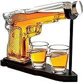 Whiskey Gun Decanter Set + 2 Bullet Glasses - Christmas Birthday Pistol Gifts for Men Who Have Everything, Whiskey Gifts for Men Dad, for Father, Husband, Boyfriend & Military Enthusiasts, Christmas