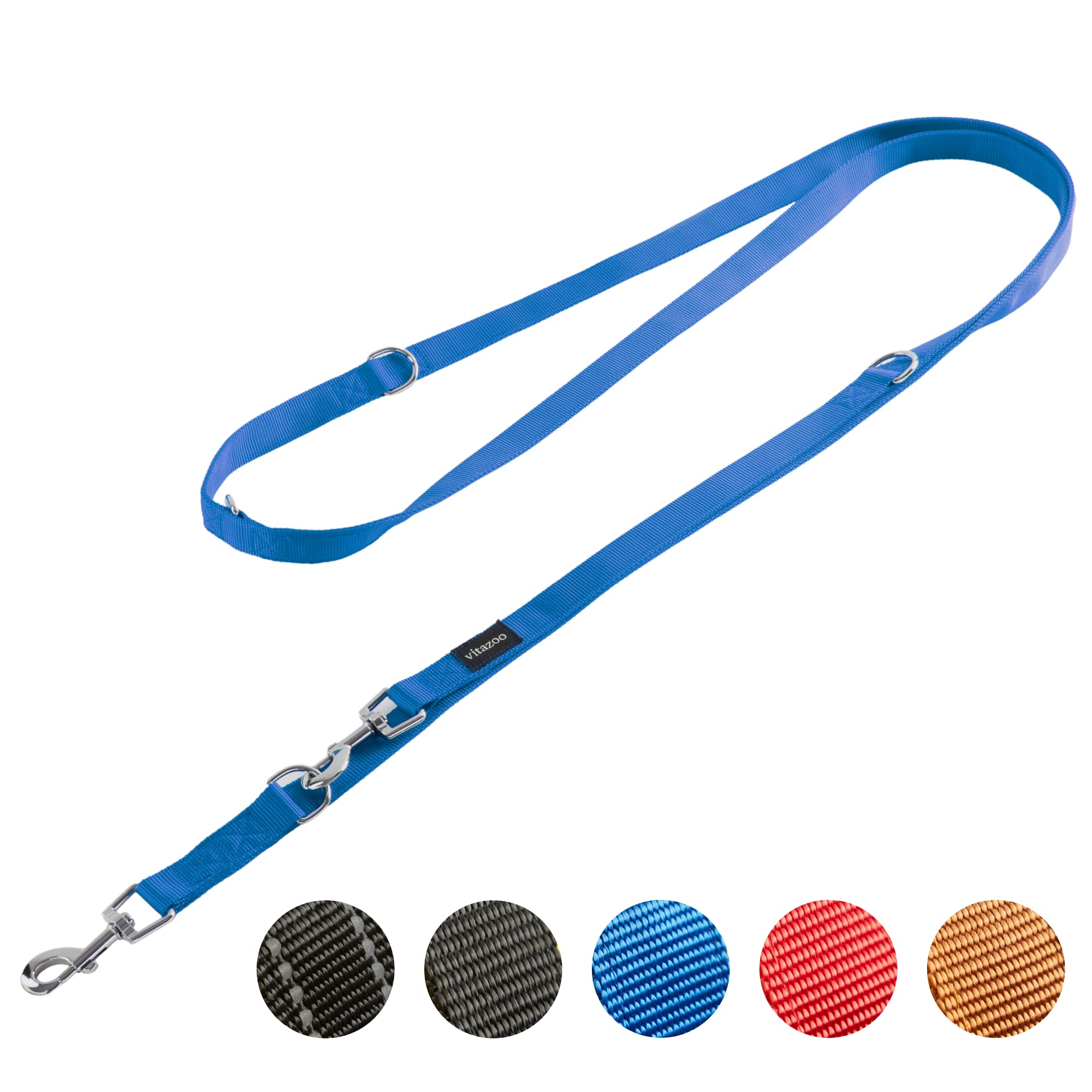Vitazoo Dog Lead for Training - 3 m - Nylon Graphite Double Leash for Small Medium & Large Dogs - Adjustable Leads up to 4 Different Lengths - Blue