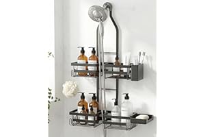 Gabeeriso Shower Caddy Hanging, Bathroom Organizer Black Rustproof 2-Tier Adjustable Height Over Shower Head with Soap/Toothb