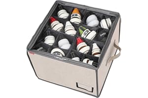 Livelab Foldable Shoe Organizer, Space Saving Fabric Shoe Holder for Closet, Adjustable Dividers for Shoe Storage Bins with Clear Cover & Bottom Support, Shoe Cube Organizer Up to 16 Pairs (Beige)