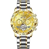 GLENAW Mens Automatic Mechanical Watches Skeleton Tourbillon Day Date Luxury Self Winding Dress Wrist Watches Luminous