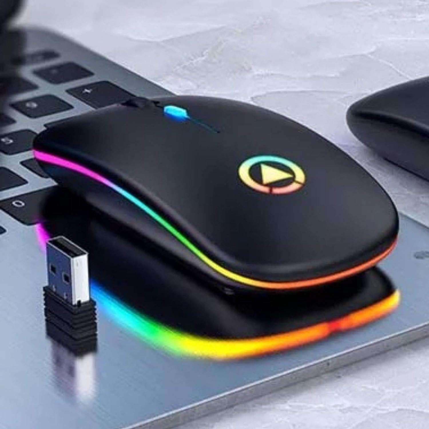 Unity Ultra Slim Silent 2.4G Wireless Mouse A2 Lightweight Portable LED Colour Light Rechargeable Mouse for Laptop (Colour: Black) - Image 3