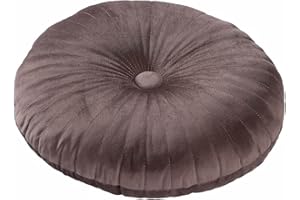 HLOVME Round Pillow Cushion for Couch Velvet Decorative Small Throw Pillow Solid Color for Living Room Bed Floor 13.7”, Brown