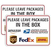 2-Pack Please Leave Packages and Deliveries Here Signs, 8.3 x 5.5IN | Self-Adhesive Waterproof Delivery Signs for Packages, Please Place Packages In Box Sticker for Home, Office, Shop, Box, Door