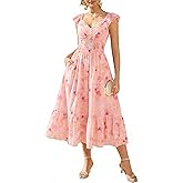 GRACE KARIN Women's Summer Floral Maxi Dress 2026 Ruffle Sleeve Smocked Sundress Flowy Wedding Guest Long Dresses with Pocket