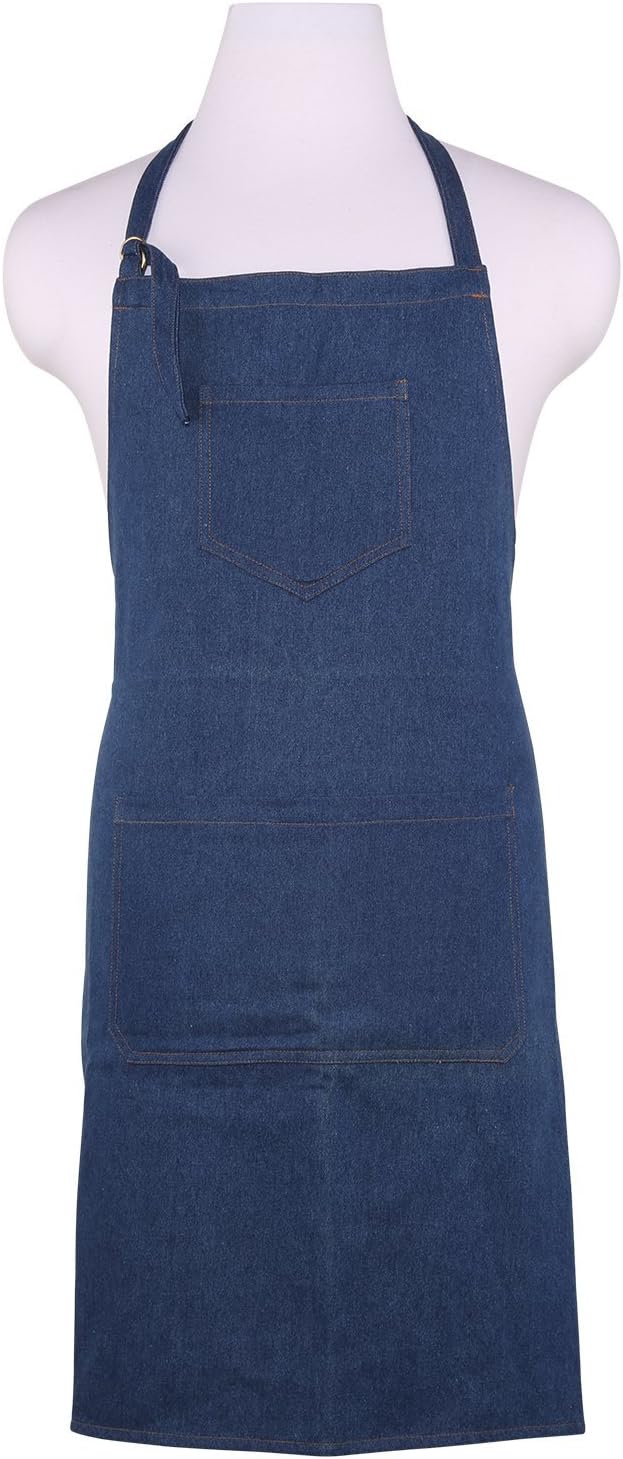 NEOVIVA Denim Cooking Apron for Men with Pockets, Durable Bib Apron for Chefs in Kitchen, Restaurant, Bar and Shop, Solid Indigo Blue