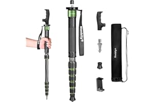 Manbily Carbon Fiber Camera Monopod, 61-inch Portable Compact Lightweight Travel Monopod Walking Stick for DSLR Camera Canon Nikon Sony Video (Green)