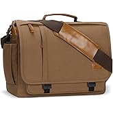 ESTARER Messenger Bag 17-17.3 Inch, Men's Computer Bag Water-resistant Canvas, Laptop Shoulder Bag for Travel Work College, Brown