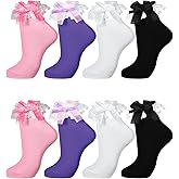 Geyoga Women's Ruffle Ankle Socks with Bow (4-Pairs)