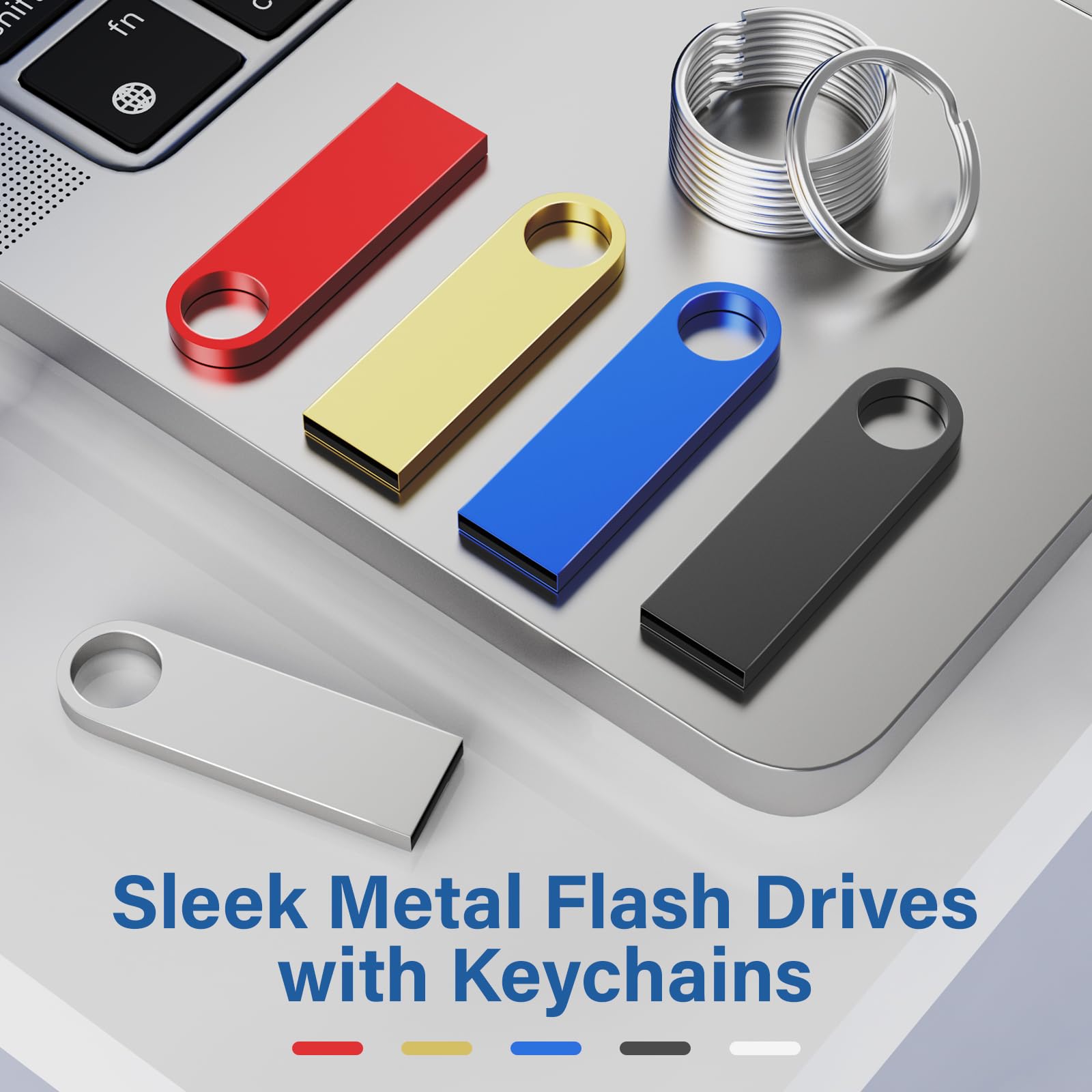 5 Pack 16GB USB Flash Drive with Keychains, Wooolken Sleek Metal USB 2.0 Thumb Drives Memory Stick for PC Laptop Computer