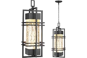 WIHTU Large Outdoor Pendant Light Fixture, Modern Hanging Lantern Ceiling Mount, Anit-Rust Waterproof Chandelier Lighting Exterior with Stone Bubble Glass for Porch, Garage, Gazebo, Patio