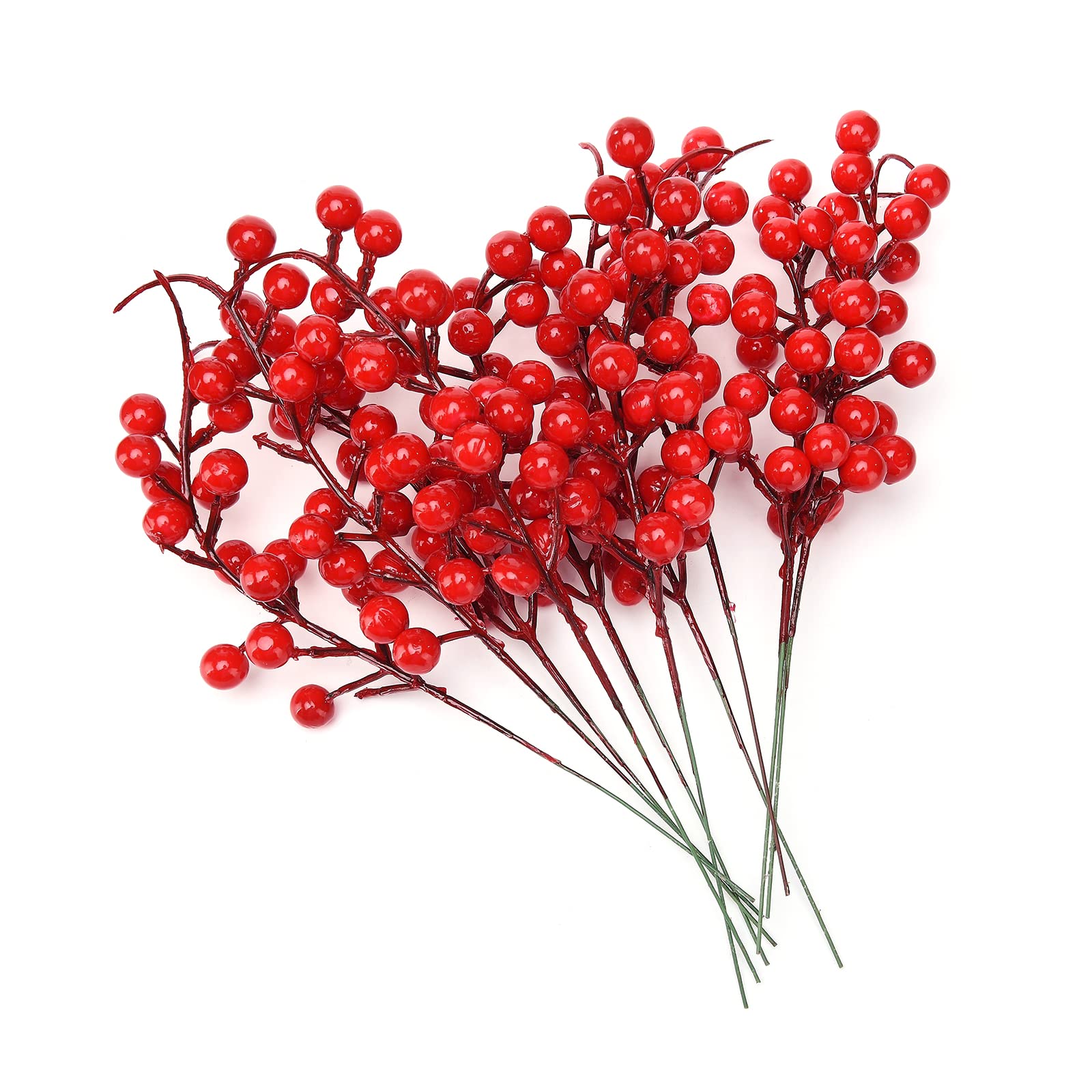 lulalula 10Pcs Artificial Berries Fake Mini Red Holly Berries Simulation Decorative Fruit Plants Bouquet Wedding Party Favor, 26 cm