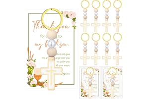 LTEIWFPE 25 Sets Baptism Rosary Beads with Cross Keychains Favors Bulk with Cards and Organza Bag Christian Christening Bapti