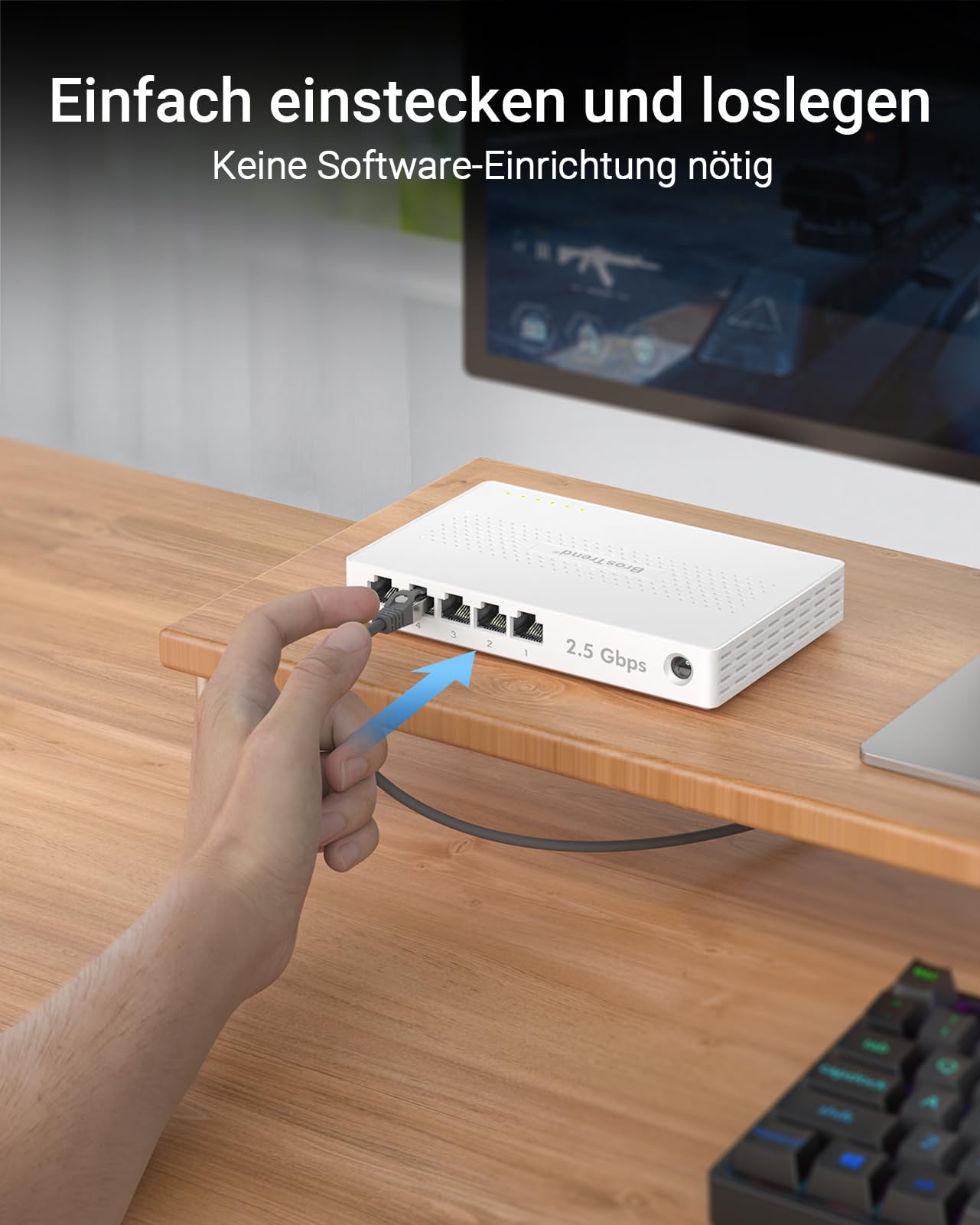 BrosTrend 5-Ports 2.5G LAN Switch, 2.5 Gbit/s Unmanaged Ethernet Netzwerk Switch für Gaming-PC NAS Server, Gigabit Switch LAN Splitter (Plug-and-Play, Lüfterlos, Desktop/Wandmontage, Lifetime-Schutz) 5