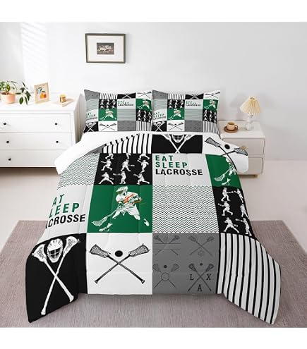 Lacrosse Duvet Cover Set - Sports Theme Bedding For Kids & Adults, Ultra Soft Polyester, Full/Queen/King Sizes