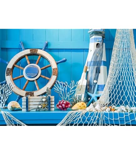 thumbnail image 2 of 10x10ft Blue Nautical Coastal Photo Backdrop - Summer Beach Theme Photography Background 2 of 11