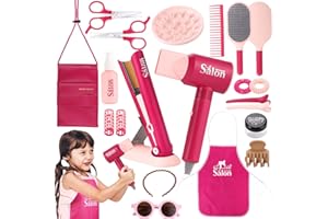 GAGAKU Pretend Hair Salon Toys for Girls,Pretend Makeup for Toddlers Dress Up Beauty Salon Set Stylist Kit with Hair Dryer Apron Curling Flat Scissors Accessories Girl Gifts