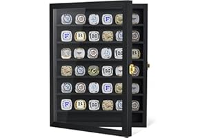 Kacorn Championship Ring Display Case, 36 Ring Posts Sports Ring Display Case Wooden Shadow Box for Baseball Basketball Football Softball Award Rings Fan Souvenirs