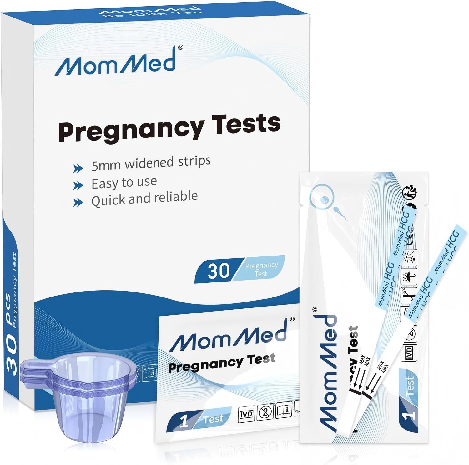 MOMMED Pregnancy Tests(HCG30),Pregnancy Test stripswith 30 Urine Cups for Early Detection, Rapid and Accurate Results, Easy to Use and Read Fertility Tests for Women