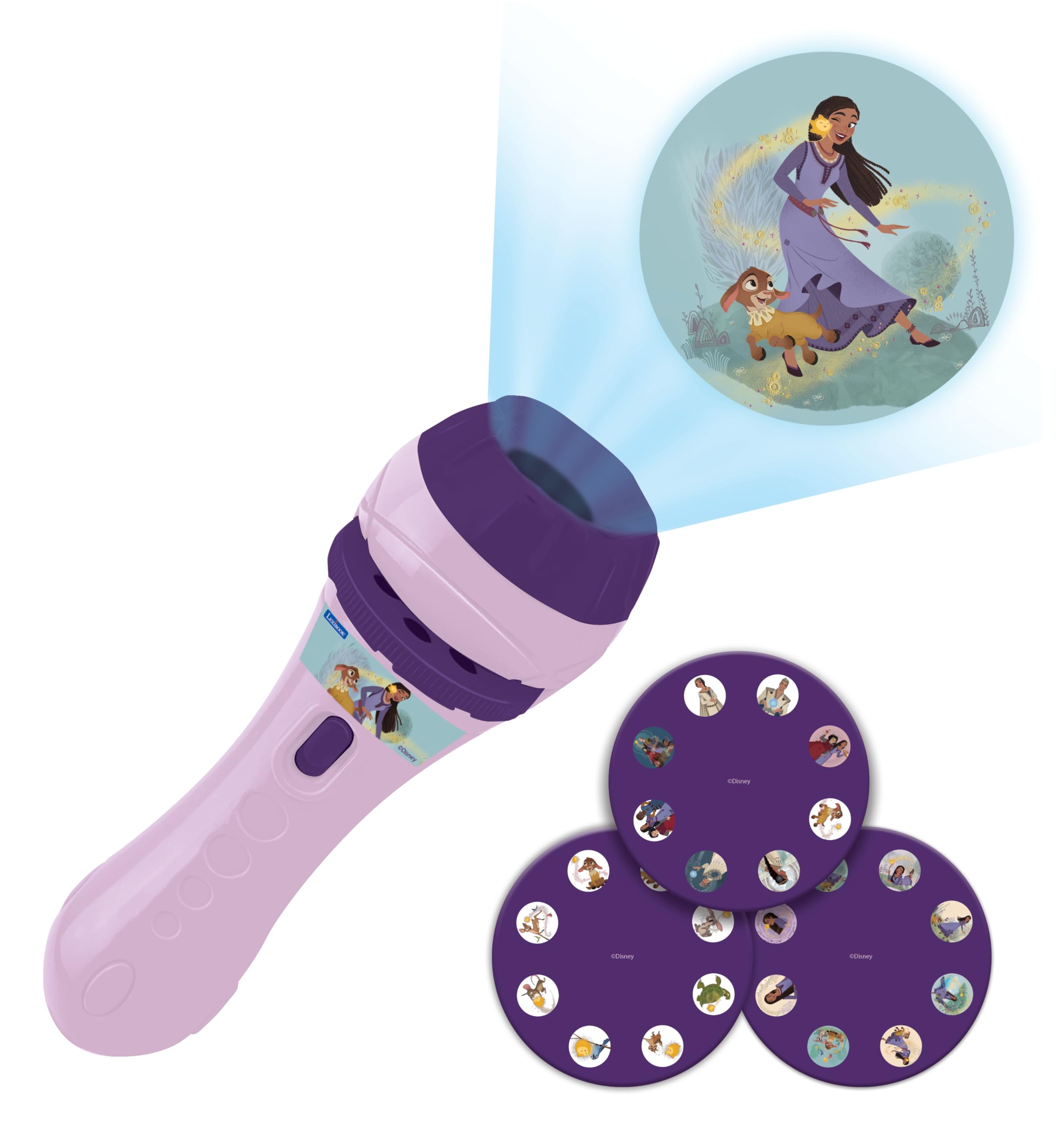 Lexibook Disney Wish Torch and Projector with 3 Discs, 24 Images, Create Your Own Stories, LTC050WI, Purple, Medium