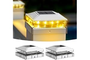 KEILAIMO Solar Post Cap Lights, 2 Pack Upgraded Outdoor Deck Fence Post Solar Lights for 4x4 5x5 Wood/Vinyl Posts, IP65 Waterproof, 10-12 Hours Warm White Glow for Garden/Patio/Porch - White