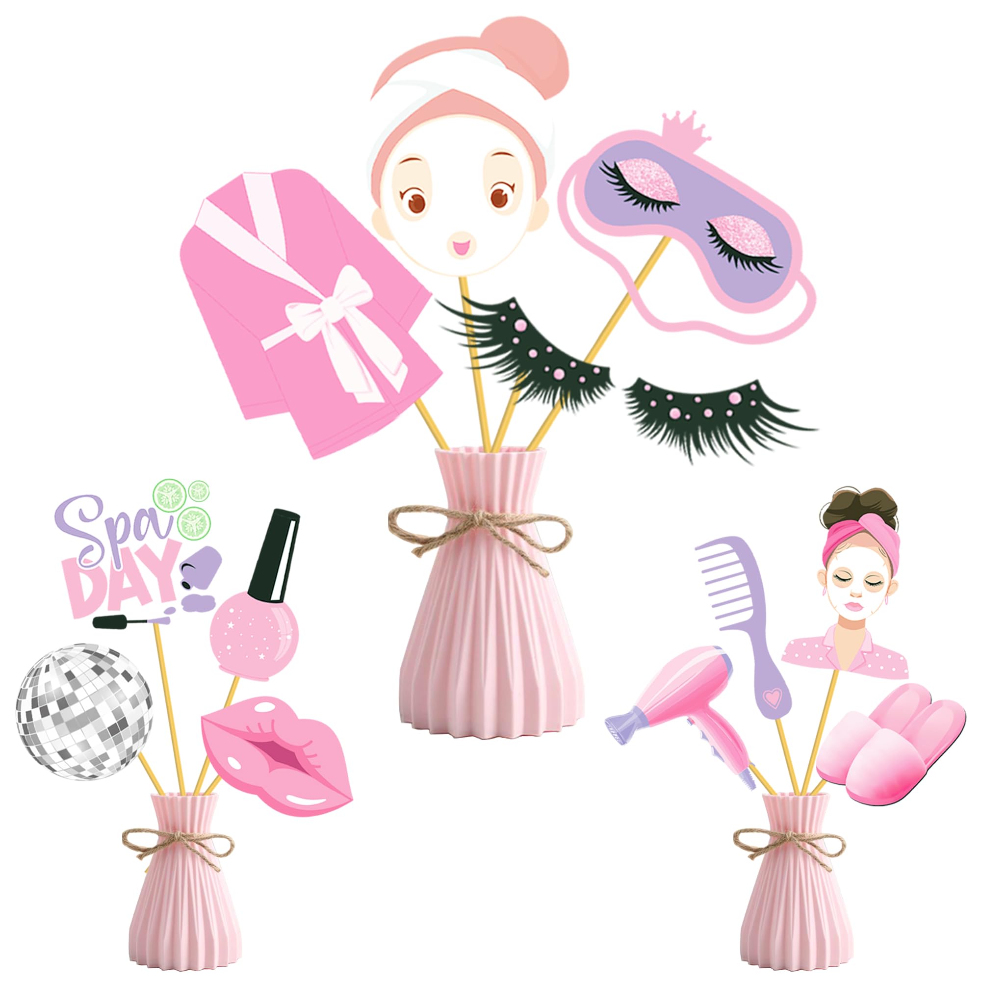 Photo 1 of Spa Centerpiece Sticks Spa Day Party Table Decorations 19pcs Spa Birthday Party Supplies Makeup Theme Centerpieces for Table Girls Princess Slumber Party Decor