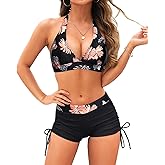 Holipick Two Piece Bathing Suit with Shorts for Women Push Up Bikini Swimsuit Set with Boy Short