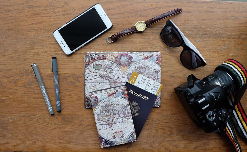  | Novelty Leather Passport Cover - Vintage Passport Wallet - Travel Accessory Gift - Vintage World Map Cover - Travel Wallet for Women and Men | Passport Covers