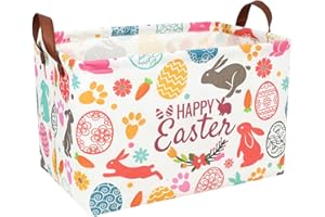 ASKETAM Easter Basket for Kid Large Empty Rectangular Cute Easter Gift Storage Basket Bunny Eggs Décor (Rabbit Bohemia)