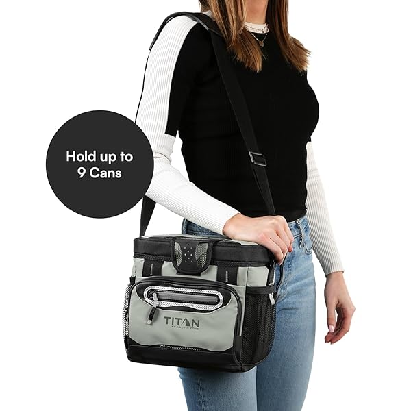 TITAN BY ARCTIC ZONE ZIPPERLESS SOFT SIDED COOLER WITH HARDBODY LINER AND SMARTSHELF, INSULATED BAG WITH SHOULDER STRAP FOR LUNCH AND TRAVEL, 9 CAN CAPACITY, SEAGRASS