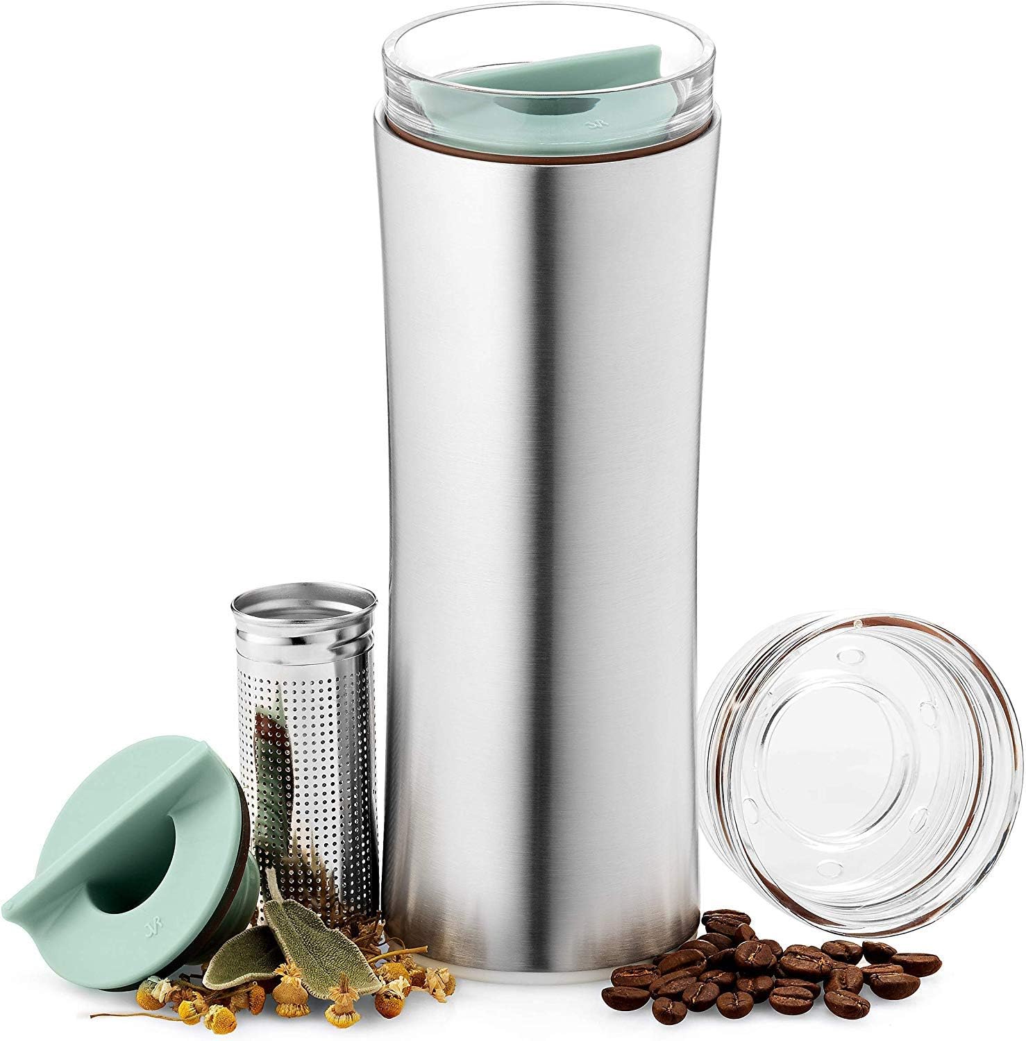 JVR 16-oz Tea Infuser Tumbler | Loose Leaf Tea Bottle With Updated Infuser | Vacuum Insulated Stainless Steel Coffee Tea Thermos | BPA-Free Leak Proof Travel Tea Mug