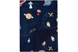 PHF Minky Baby Blanket for Boys with Double Layer and Soothing Raised Dotted Backing, Soft and Lightweight Reversible Receiving Blanket for Newborns, Infants, Babies, 30x40 Inches, Space