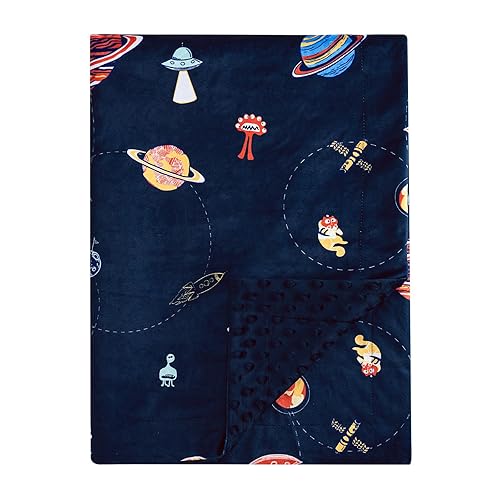 PHF Minky Baby Blanket for Boys with Double Layer, with Soothing Dotted Backing, Soft and Lightweight Reversible Receiving Blanket for Newborns, Infants, Babies, 40x50 Inches, Space